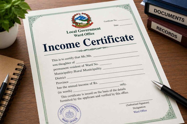 4.आय प्रमाणपत्र (Income Certificate) बनाउने प्रक्रिया – नेपाल