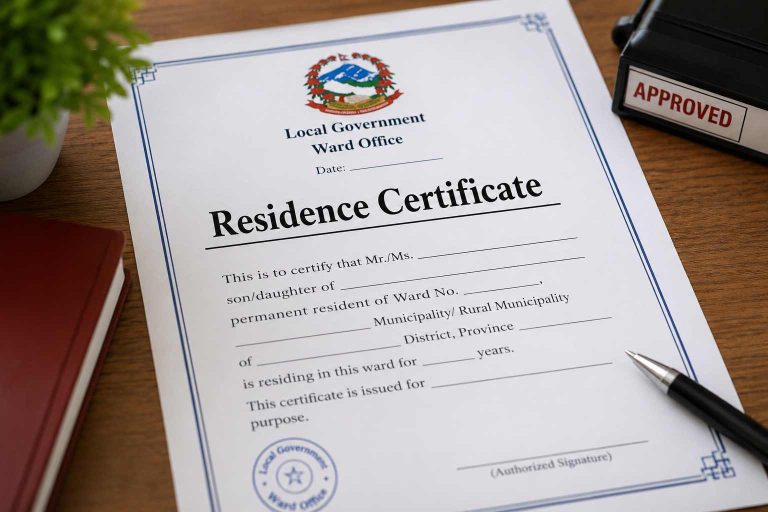 2.बसोबास/स्थायी ठेगाना प्रमाणपत्र (Residence Certificate) बनाउने प्रक्रिया – नेपाल